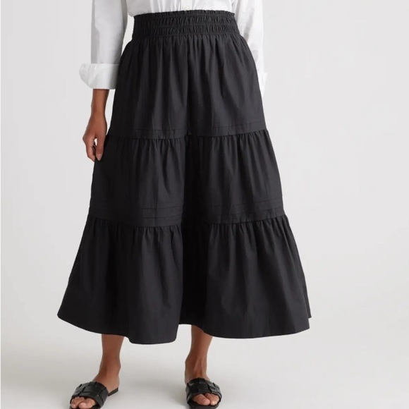 Quince sz S Black A-Line Skirt 100% organic cotton poplin tiered maxi new cond - Picture 1 of 11